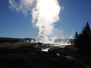 Sun Shining Through Massive Geyser Steam Column