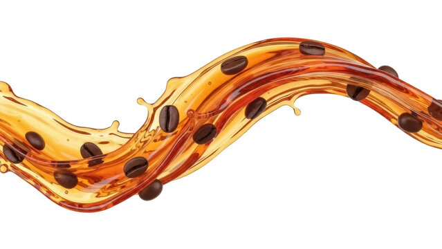 Coffee splash with coffee beans PNG isolated on transparent background, aromatic beverage concept for cafe and product design