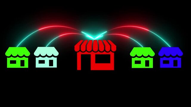 Business sale growth and expand shop franchise concept on the transparent background. Store connection link with others shop and supermarket. Motion graphics of shop expand idea. 4k video ...