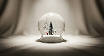 Snow globe with miniature Christmas tree and reindeer inside