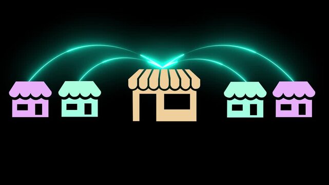 Business sale growth and expand shop franchise concept on the transparent background. Store connection link with others shop and supermarket. Motion graphics of shop expand idea. 4k video ...