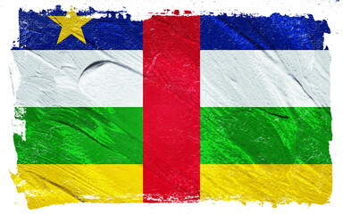 Distressed Central African Republic flag artfully rendered with rough brushstrokes and textured paint, evoking a sense of resilience and national identity.