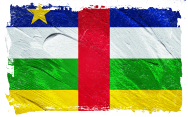 Distressed Central African Republic flag artfully rendered with rough brushstrokes and textured paint, evoking a sense of resilience and national identity.