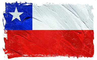 Distressed and textured rendering of the national flag of Chile featuring vibrant red, white, and blue, with a central white star on dark blue field.