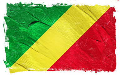 Distressed brushstroke style image displaying a textured rendition of a national flag, conveying a sense of history, grit, and vibrant color saturation.