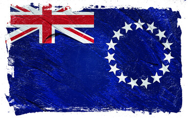 Distressed Cook Islands flag with textured grunge effect, showcasing national symbols and a weathered, aged appearance with a patriotic aesthetic.