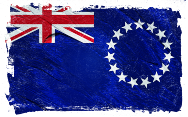 Distressed Cook Islands flag with textured grunge effect, showcasing national symbols and a weathered, aged appearance with a patriotic aesthetic.