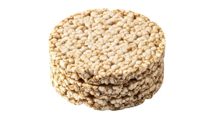 Stack of puffed rice cakes isolated PNG, healthy snack made from whole grains on transparent background, diet food for weight loss