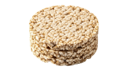 Stack of puffed rice cakes isolated PNG, healthy snack made from whole grains on transparent background, diet food for weight loss
