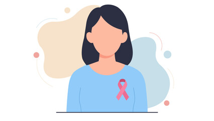 Cancer Awareness Ribbon Pin on Chest in Modern Flat Vector Illustration