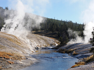 Firehole River Flowing Through Steaming Geyser Basin