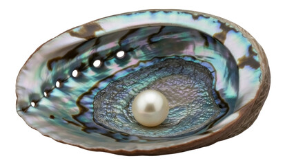 Abalone shell with pearl isolated PNG, iridescent nacre seashell with gem on transparent...