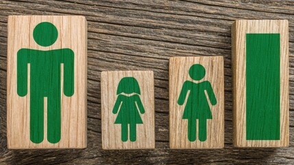 Wooden wellness chart for family body mass index and health metrics with icon concept for visual representation