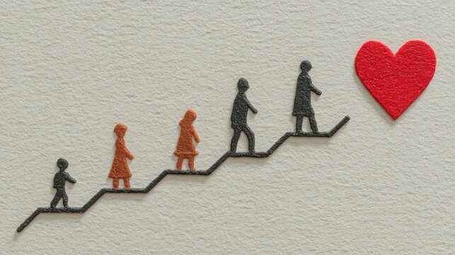 Family heart happiness graph icon concept featuring a scatter plot illustrating family joy and emotional well-being over time