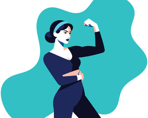 Woman flexing her muscles in a dynamic pose with green background