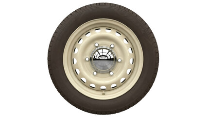 Vintage car wheel PNG isolated on transparent background, classic automobile tire with retro rim for transportation and design projects