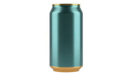 Teal aluminum can isolated PNG on transparent background, blank soda or beer container for branding and product mockup