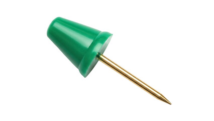 Green push pin isolated PNG on transparent background, office supply for bulletin boards and cork boards, notice board pin