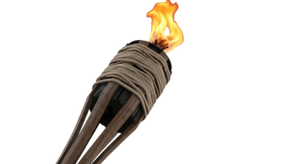 Burning tiki torch PNG isolated on transparent background, tropical party decoration with realistic flame for summer luau events