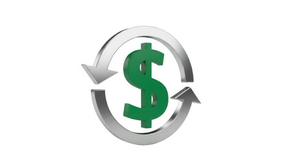 Green dollar sign with silver arrows isolated PNG, money exchange and currency conversion concept on transparent background