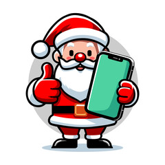 Santa Claus Holding Smartphone and Giving Thumbs Up