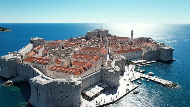 Aerial View of Dubrovnik Old Town on a Sunny Day, Croatia