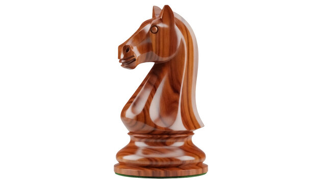Wooden chess knight piece isolated PNG, brown horse head figurine for board game strategy and competition on transparent background