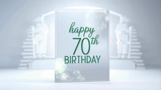 happy 70th birthday greeting card; congratulation animation with firecrackers and wishes