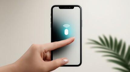 Person's hand holding a smartphone with wi-fi signal indicating connectivity and communication in the digital age