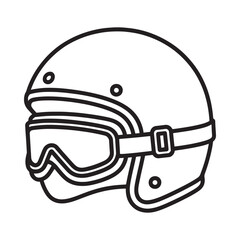 Line art illustration of a vintage style motorcycle helmet with goggles