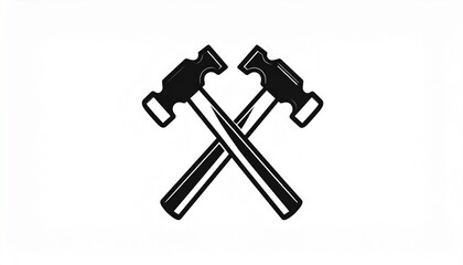 Simple graphic icon of two crossed hammers, symbolizing manual labor, construction, industry, craftsmanship, and strength. A versatile emblem for tool-related designs and hard work concepts