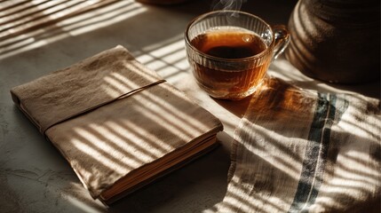 Cozy Morning: Steaming Tea and a Notebook by Window Light