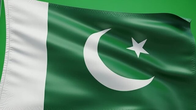 Pakistan flag waving on green background