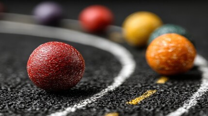 Bright yellow tennis ball resting on a well-maintained court surface ready for competitive matches and sports activities