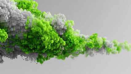 Abstract green and white voxel structure