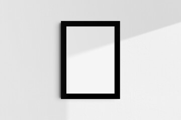 Frame mockup 5x7, 50x70, A4, A3, A2, A1. Single black frame mockup. Clean, modern, minimalist, with shadow overlay. Portrait. Vertical.