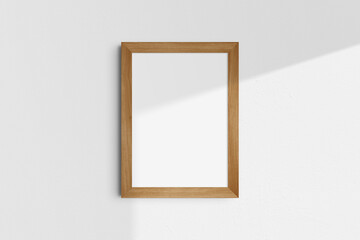 Frame mockup 5x7, 50x70, A4, A3, A2, A1. Single cherry wood frame mockup. Clean, modern, minimalist, bright. Portrait. Vertical. Shadow overlay.
