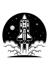 Obraz premium Black and White Space Shuttle Launch Vector Illustration