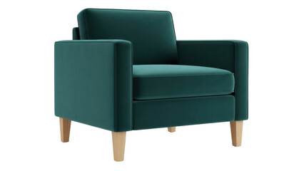 Emerald green armchair PNG isolated on transparent background, modern velvet lounge chair with...