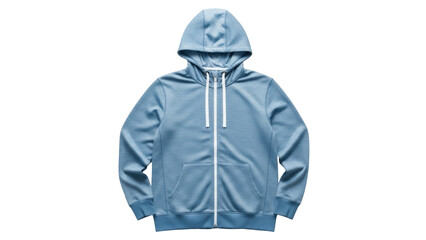 Light blue hooded sweatshirt isolated PNG on transparent background, casual zip-up hoodie for...