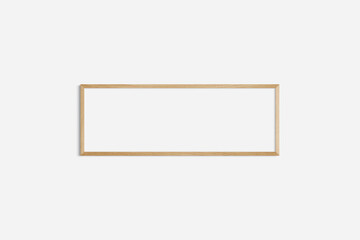 Horizontal frame mockup 3:1, 1:3 landscape. Single oak wood frame mockup. Clean, modern, minimalist, bright.