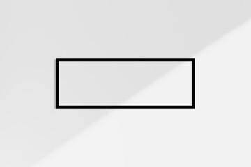 Horizontal frame mockup 3:1, 1:3 landscape. Single black frame mockup. Clean, modern, minimalist, bright. Shadow overlay.
