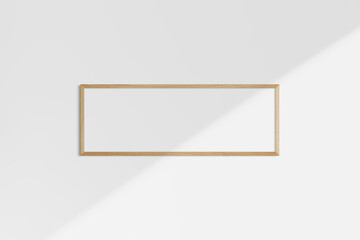 Horizontal frame mockup 3:1, 1:3 landscape. Single oak wood frame mockup. Clean, modern, minimalist, bright. Shadow overlay.