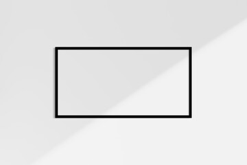 Horizontal frame mockup 2:1, 1:2 landscape. Single black frame mockup. Clean, modern, minimalist, bright. Shadow overlay.