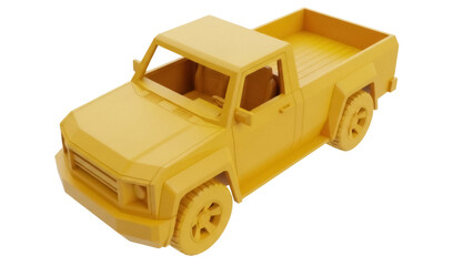 Yellow pickup truck PNG isolated on transparent background, toy car model for kids and...