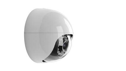 Modern white dome security camera isolated PNG, surveillance system for home or business on...