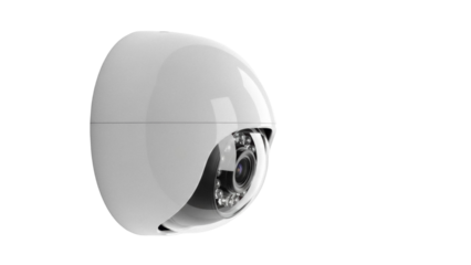 Modern white dome security camera isolated PNG, surveillance system for home or business on transparent background