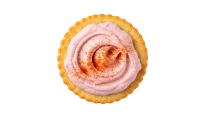 Delicious pink frosted cookie isolated PNG, sweet treat with sprinkles on transparent background...