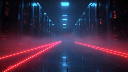 Server Room with Glowing Lights