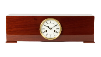 Antique mantel clock PNG isolated on transparent background, vintage timepiece with Roman numerals...